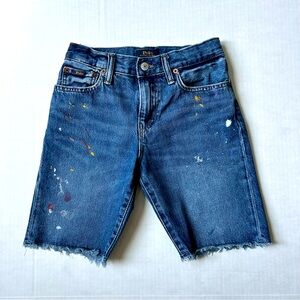 Polo Ralph Lauren The Sullivan Slim Paint-Splatter Blue Jean Shorts, Size 12.